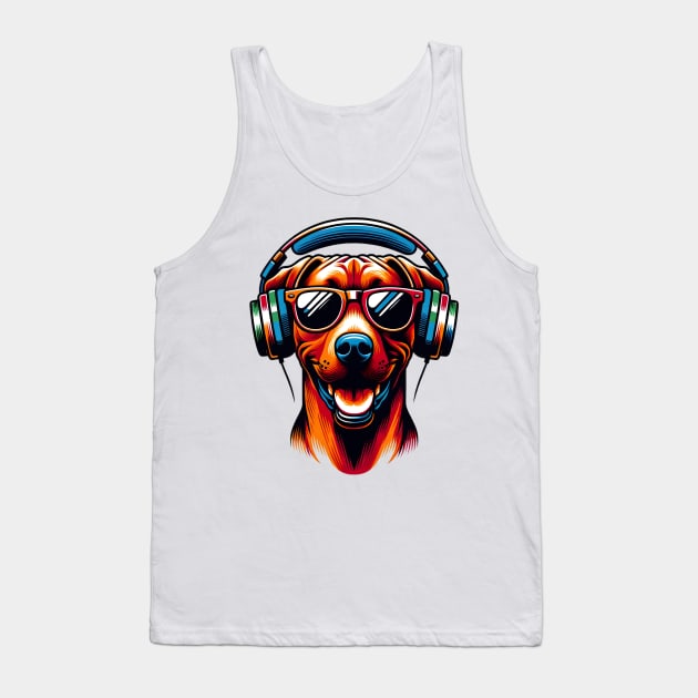 Smiling Rhodesian Ridgeback DJ in Japanese Art Harmony Tank Top by ArtRUs